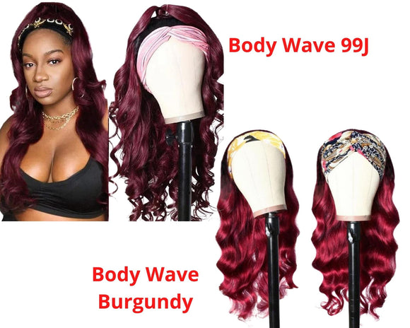 Headband Burgundy Body Wave Human Hair Wig