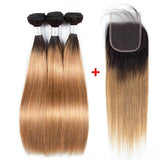 Straight Honey Blonde Ombre Hair BUNDLES with Closure or Frontal