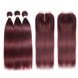 Straight Burgundy Bundles with Closure or Frontal